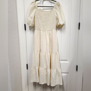 Cream sum dress with puff sleeve